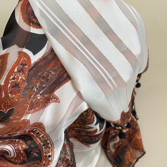 Luxe Moda boho tassel fringe V neck studded embroidered tunic blouse size S - Picture 11 of 12